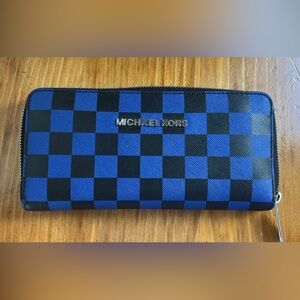 Michael Kors Black and Blue Checkered Wallet